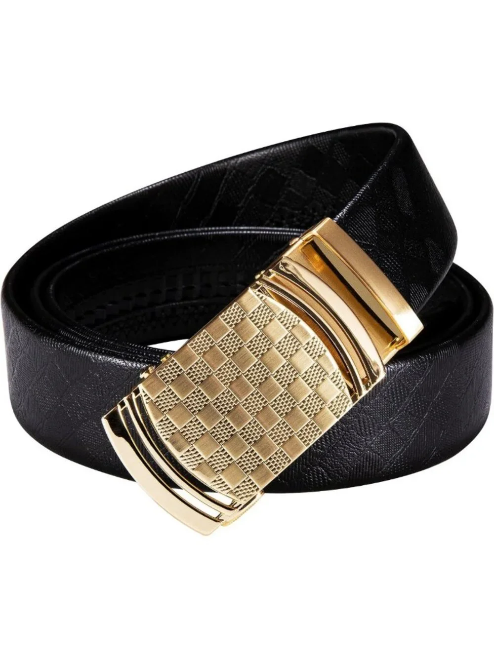 Men's Adjustable Leather Ratchet Belt with Gold Click Buckle - Stylish
